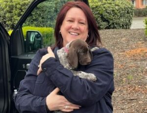 Pippin with her new forever Mom.