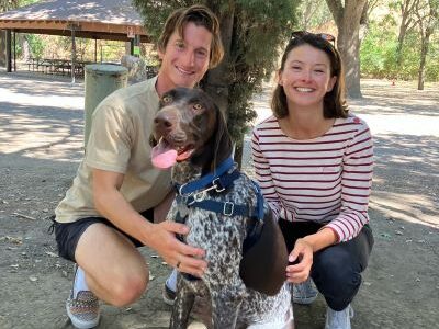 Bruce with his new forever Mom and Dad.